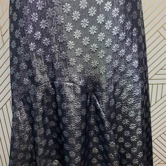 Dodo Bar Or Kathy Lurex Metallic Floral Tiered A-Line Skirt Silver Size US 4/6 - Picture 4 of 12